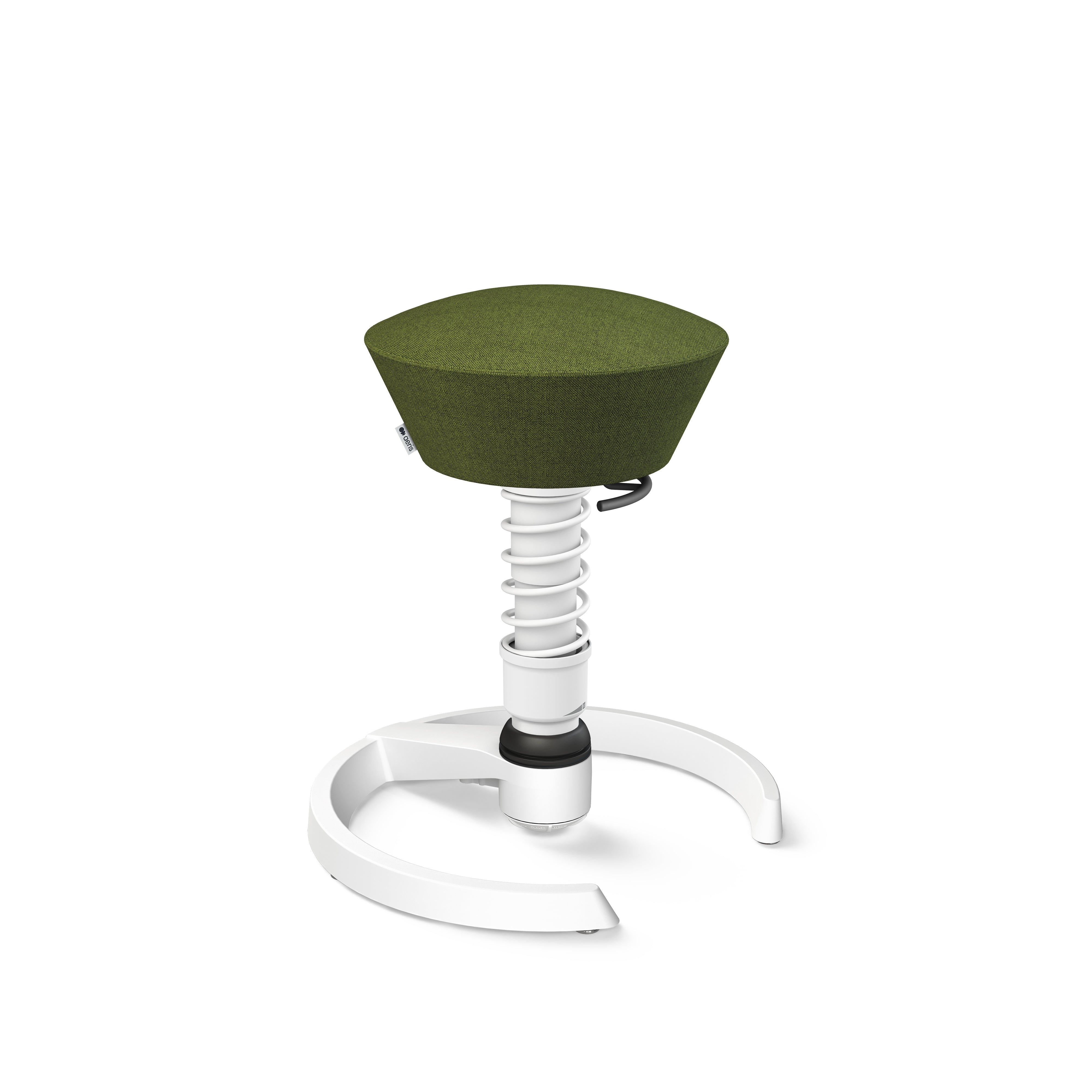 Aeris Swopper office stool with green seat and matching spring, white frame.